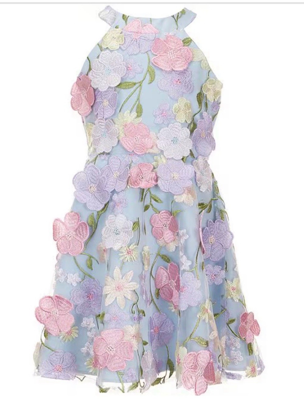 Rare Editions Lilac Halter Floral Appliqué Dress